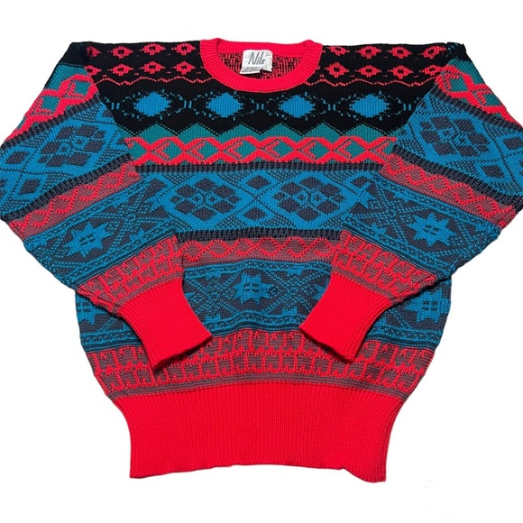 NILS Other - Vintage 80s Nils Sportswear Geometric Abstract Wool Blend Ski Sweater Size Large